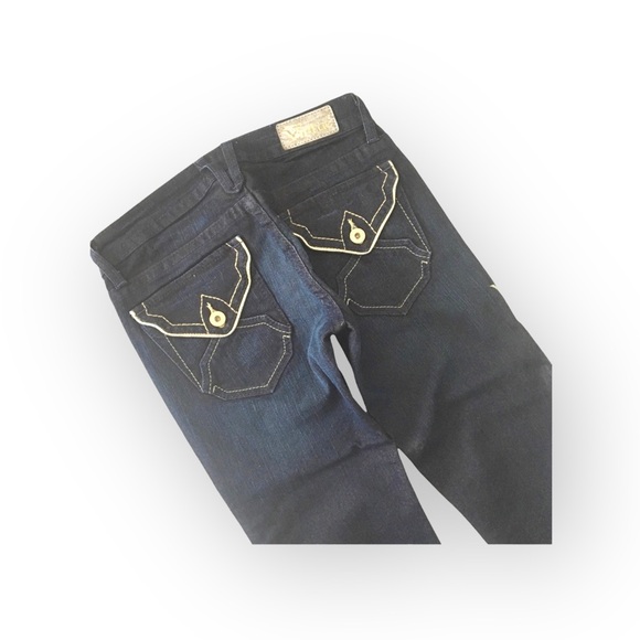new Denim of Virtue ㋛ Y2K Justice Lurex Trim Flap Pockets Slim Jeans ㋛ Dark ㋛ - Picture 11 of 16